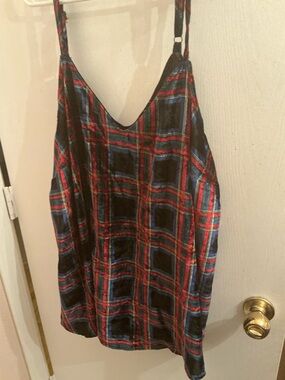torrid Black Plaid velour Cami with Red and Blue Accents